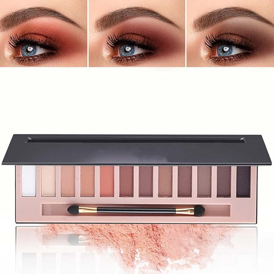 12 Color Naked Eyeshadow Palette,Matte Earth Color Eyeshadow,Natural Nude Eyeshadow Palette,Professional Waterproof and Smudge Proof Eye Shadow Palette Kit,Eye Makeup Set for Women（A）-FemmiqueWomen