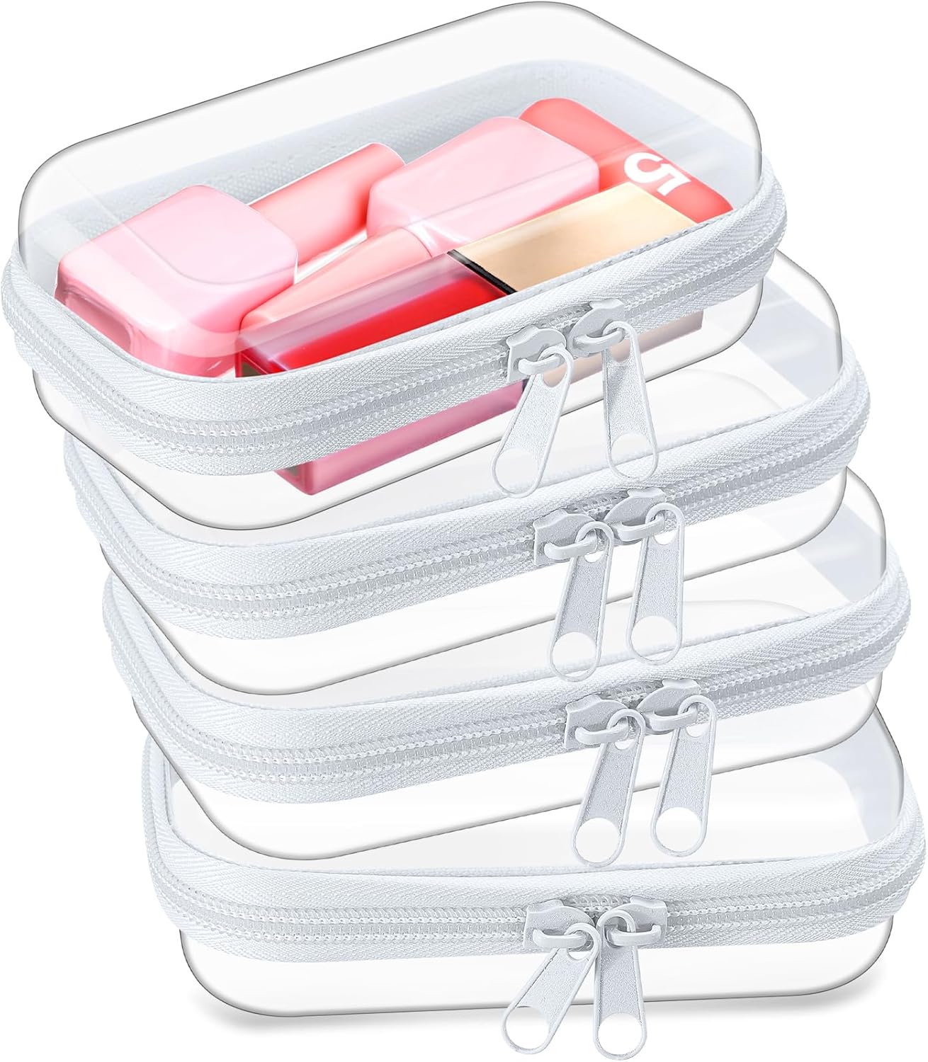 Hoolerry 4 Pcs Hard Clear Zipper Case Makeup Bags Plastic Pencil Pouch Transparent Storage Box Containers for Cosmetics, Snacks, Building Blocks, Puzzles(White,5 x 3 x 2 in)-FemmiqueWomen