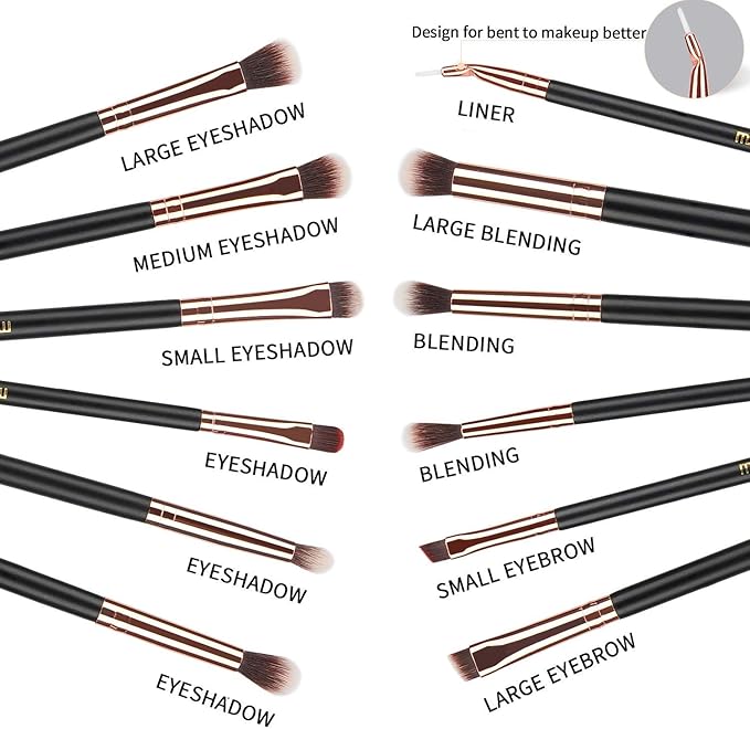 MSQ Eye Makeup Brushes 12pcs Rose Gold Eyeshadow Makeup Brushes Set with Soft Synthetic Hairs & Real Wood Handle for Eyeshadow, Eyebrow, Eyeliner, Blending(without bag)-FemmiqueWomen