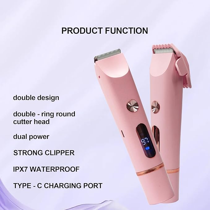 2025 Upgraded Bikini Trimmer for Women & 2 in 1 Dermave Bikini Shaver with LCD Display, Dual Head Cordless Electric Shaver, IPX7 Waterproof Wet/Dry Body Hair Trimmer for Face Body Intimate Areas,Pink-FemmiqueWomen