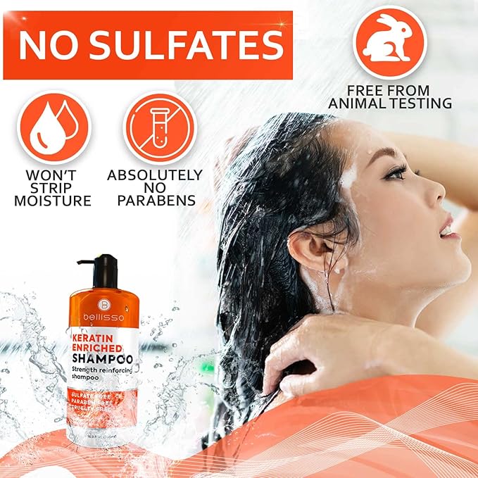 Keratin Enriched Shampoo - Sulfate and Paraben Free - Anti Frizz Treatment for Women and Men – Professional Salon Grade Repair Formula with Silk Protein for Dry, Frizzy Damaged and Color Treated Hair-FemmiqueWomen
