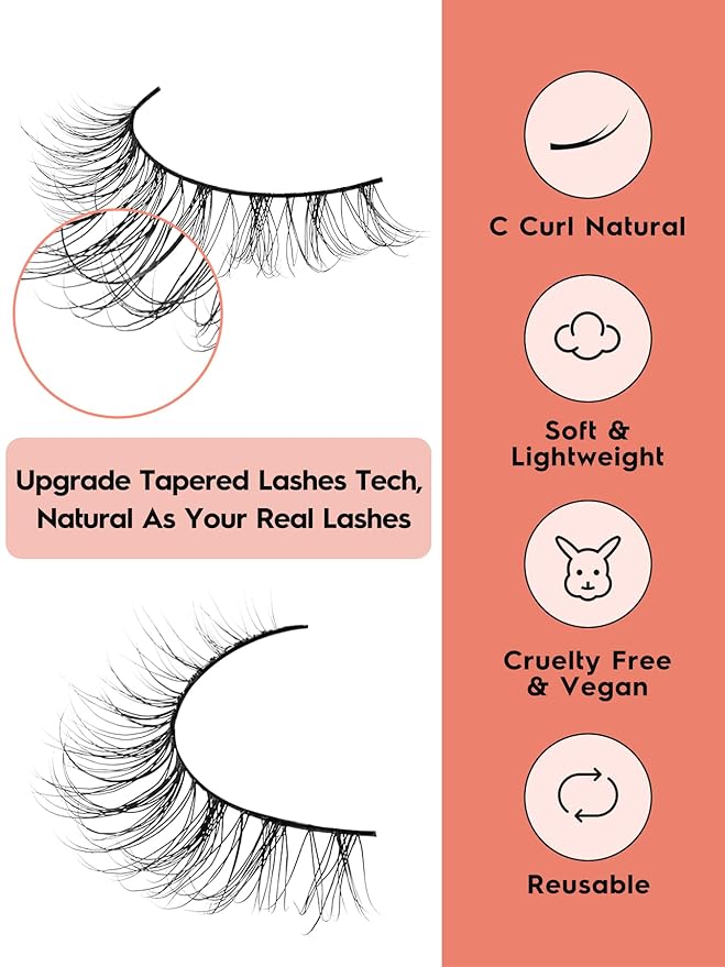 Natural Lashes Wispy False Eyelashes 10mm Short Lashes 3D Volume Strip Lashes Fake Eyelashes Siligli Lashes Thin Band Curly Eye Lashes Pack 10 pair-FemmiqueWomen