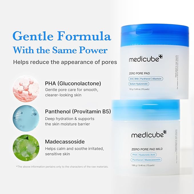Medicube Zero Pore Pads Mild 2.0 (70 units) - Gentle Calming Toner Pads for Exfoliation, Minimizing Pores, and Blackhead Removal with PHA - Ideal for All Skin Types - Korean Skin Care-FemmiqueWomen