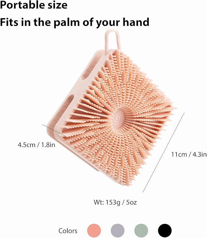 2 PC Silicone Exfoliating Body Scrubber, Silicone Body Shampoo Brush, Soft Silicone Loofah for Sensitive Skin, Shower Silicone Hair Scalp Massager, Easy to Clean, Lather Well(Gray&Pink)-FemmiqueWomen