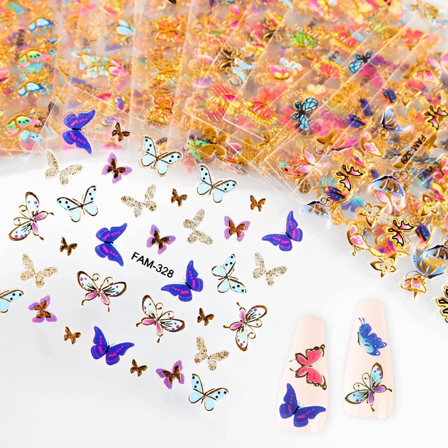 30 Sheets Butterfly Nail Stickers Colorful 3D Self Adhesive Nail Art Charms Sticker Decals for Crafts Supplies Accessories (ST-B)-FemmiqueWomen