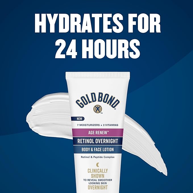 Gold Bond Age Renew Retinol Overnight Body & Face Lotion, With Retinol & Peptide Complex, for Dry Skin, 7 oz.-FemmiqueWomen