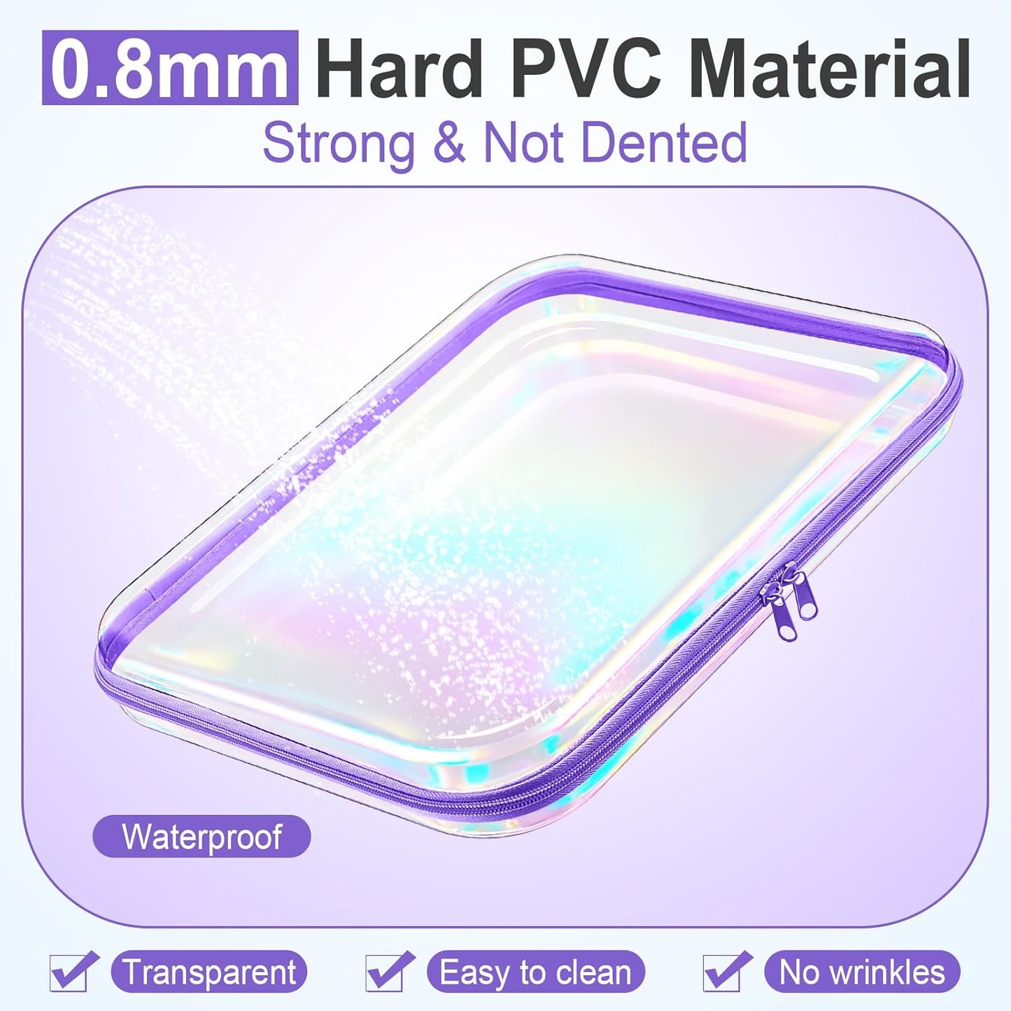 Sanwuta 6 Pcs Clear Hard Zipper Case Pencil Pouches Hard Plastic Zipper Pouches Makeup Bag Transparent Cases for Snacks Plastic Storage Organizer Box for Travel(Holographic,13.78 x 11.81 x 2 Inch)-FemmiqueWomen