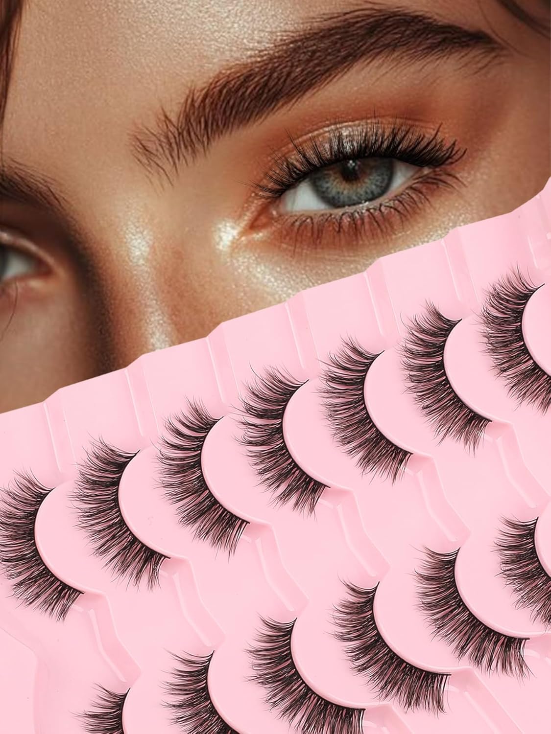 Lashes False Eyelashes 13MM Wispy Lashes Pack Fluffy Lash Strip EyeLashes with Thin Band C Curl Natural Lashes Fake Eyelash 7 Pair Siligli-FemmiqueWomen