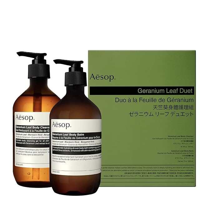 Aesop Geranium Leaf Duet | Gel Body Cleanser & Body Balm | Aromatic Pairing For Cleansed and Supple Skin | Paraben-Free, Cruelty-Free & Vegan |16.9 oz + 16.5 oz-FemmiqueWomen