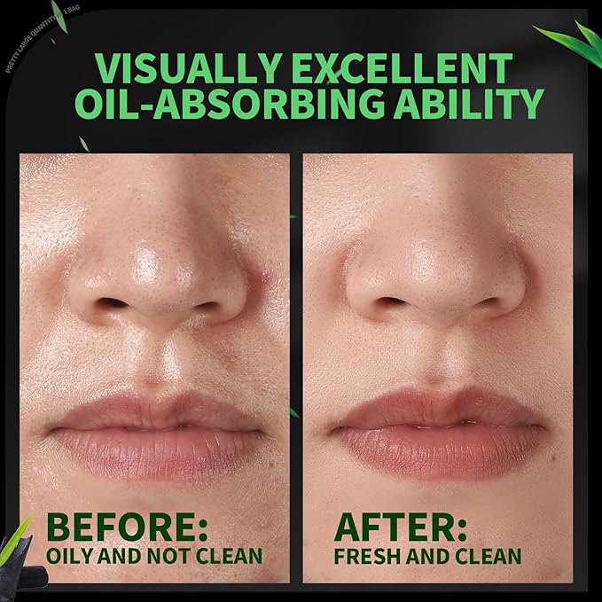 Blotting Paper for Oily Skin, Natural Bamboo Charcoal Blotting Paper, Oil Blotting Sheets for Face, 100 * 70MM Large Oil Absorbing Sheets Makeup Face Tissues, 200 Counts-FemmiqueWomen