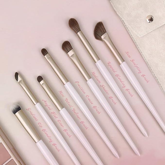 Eyeshadow Makeup Brushes Set with Case 7 PCS Soft Synthetic Hairs Eye Makeup Brushes for Blending Eyebrow Eyeliner Eyeshadow （White）-FemmiqueWomen