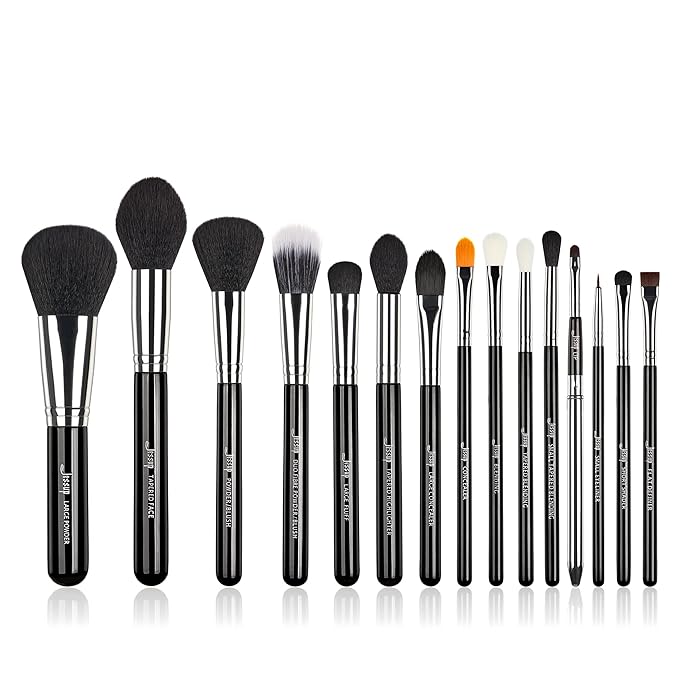 Jessup Makeup Brushes 15 Pcs Makeup Brush Set Beauty Cosmetics Make Up Powder Concealer Eyeshadow Eyeliner Blending Lip Brush Tools (Black/Silver) T092-FemmiqueWomen