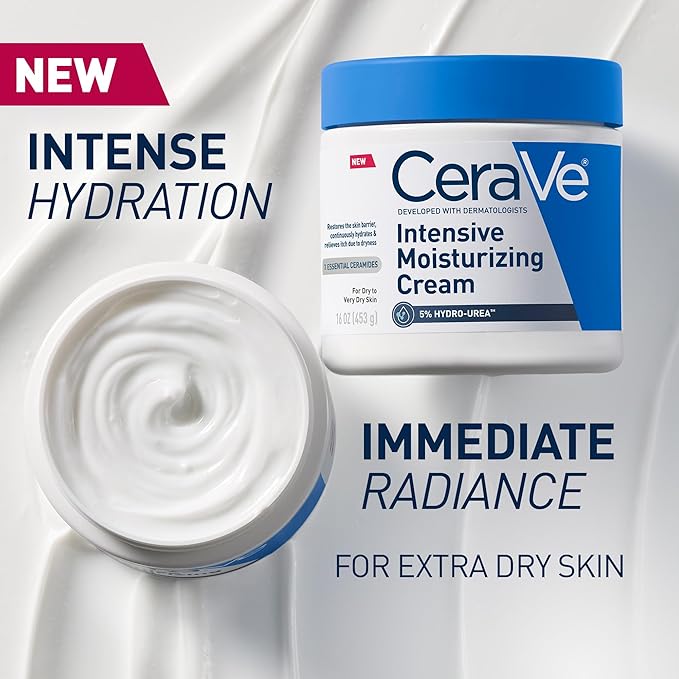 CeraVe Intensive Moisturizing Cream, Body Moisturizer With Shea Butter, 72H Hydration + Skin Barrier Repair, Fragrance-Free Body Lotion For Extremely Dry Skin, 8oz-FemmiqueWomen