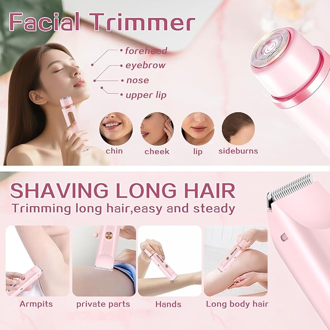 2 in 1 Bikini Trimmer for Women, Dual Head Electric Shaver with LED Display for Body Pubic Hair, IPX7 Waterproof Rechargeable Womens Electric Razor for Armpit Leg Body Facial-FemmiqueWomen