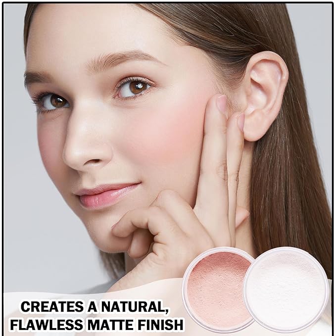 2PCS Setting Powder Loose Face Powder Matte Soft Smooth Oil Control Long Lasting Loose Setting Powder Makeup for Natural Flawless（01#Translucent+02# Pink Complexion）-FemmiqueWomen