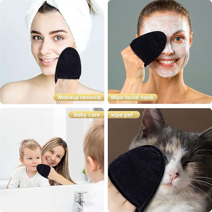 SINLAND Reusable Makeup Remover Pads For Face,Eye,Lips Microfiber Gentle Facial Cleansing Cloths for All Skin Types Friendly for Makeup Remover With Laundry Bag Black Pack of 6-FemmiqueWomen