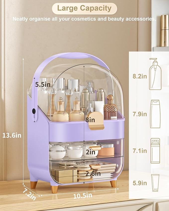 Makeup Organizer, Skincare Holder Bathroom Counter Organizer, Storage Box Cosmetic Display Cases, Teen Girl Gifts Trendy Stuff Make up Organizers for Vanity, Dresser, Countertop (purple)-FemmiqueWomen