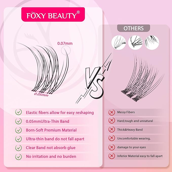 Nova Lash Clusters Kit - 360 pcs Lash Clusters Natural Look Invisible Band Eyelash Clusters Lash Extension Kit with Bond and Seal 0.07D D Curl WideSpan Cluster Eyelash Extension Kit 8-16mm DIY at Home-FemmiqueWomen