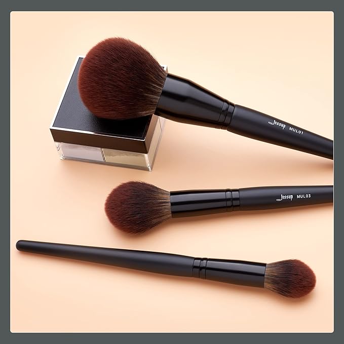 Jessup Large Face Makeup Brushes 3pcs, Premium Synthetic Powder Contour Highlighter Brush, Phantom Black T274-FemmiqueWomen