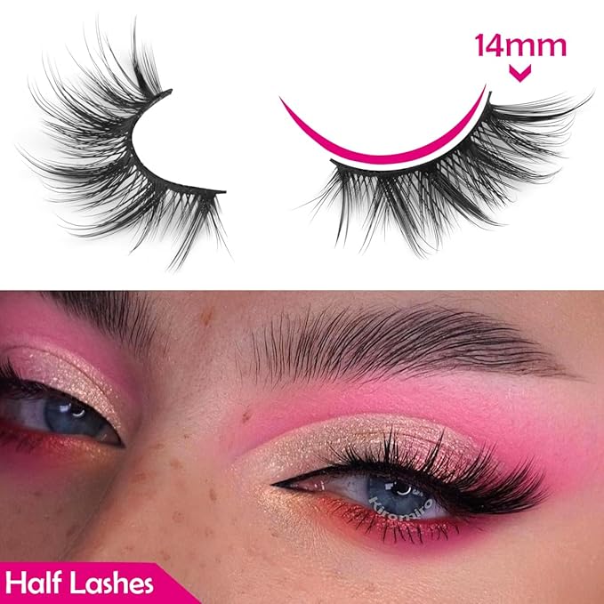 Half Lashes Fox Eye Faux Mink Lashes Wispy Eyelashes Cat Eye 20mm Fake Lashes Spiky Strip Eyelashes Pack 7 Pairs-FemmiqueWomen