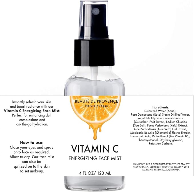 Vitamin-C Face Mist & Setting Spray for All Skin Types - Hyaluronic Acid, Aloe Vera & Rose Water - Skin Brightening, Anti-Aging, Moisturizing, Pore Minimizing - 4 Fl Oz-FemmiqueWomen