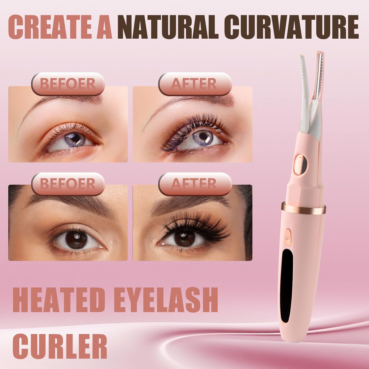 Heated Eyelash Curlers - 2 in 1 Clip- Type Heated lash Curler Best Seller Electric Eyelash Curler LED Display 3 Temp Settings for Makeup Tools USB Rechargeable Natural Curling 24H Long Lasting-Pk C1A-FemmiqueWomen