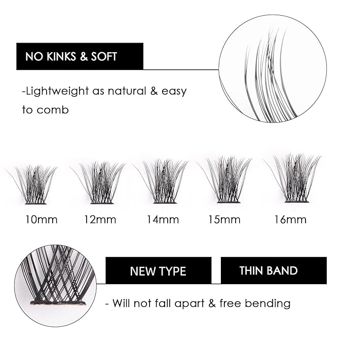 Cluster Lashes 72 Individual Lashes Clusters Eyelash Extensions False Eyelashes DIY Lash Extension Kit Reusable False Eyelashes Natural Look Mix 10-16mm C D Curl-DM17-FemmiqueWomen