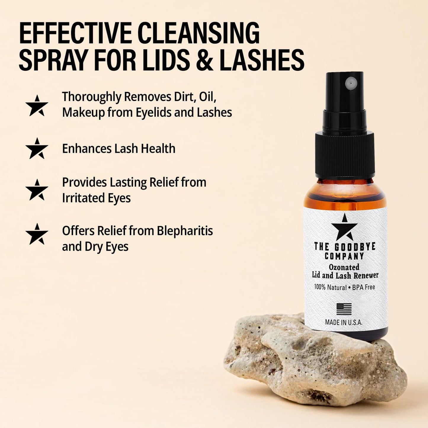 The Goodbye Company Ozonated Lid and Lash Renewer; Hypochlorous Acid Spray Eyelid & Eyelash Extension Cleanser; 100% Natural Lash Cleaning Kit; Made in USA (30 mL)-FemmiqueWomen