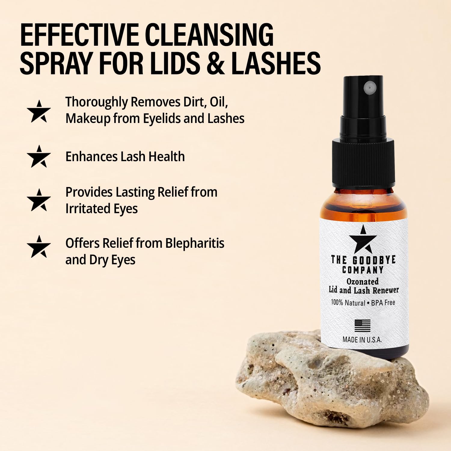 The Goodbye Company Ozonated Lid and Lash Renewer; Hypochlorous Acid Spray Eyelid & Eyelash Extension Cleanser; 100% Natural Lash Cleaning Kit; Made in USA (30 mL)-FemmiqueWomen