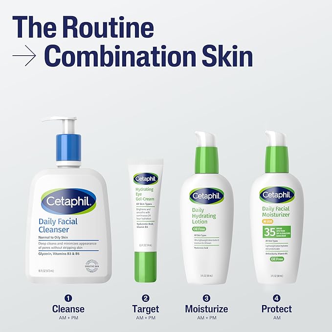 Cetaphil Daily Hydrating Lotion for Face, With Hyaluronic Acid, 3 fl oz, Lasting 24 Hour Hydration, for Combination Skin, No Added Fragrance, Non-Comedogenic-FemmiqueWomen