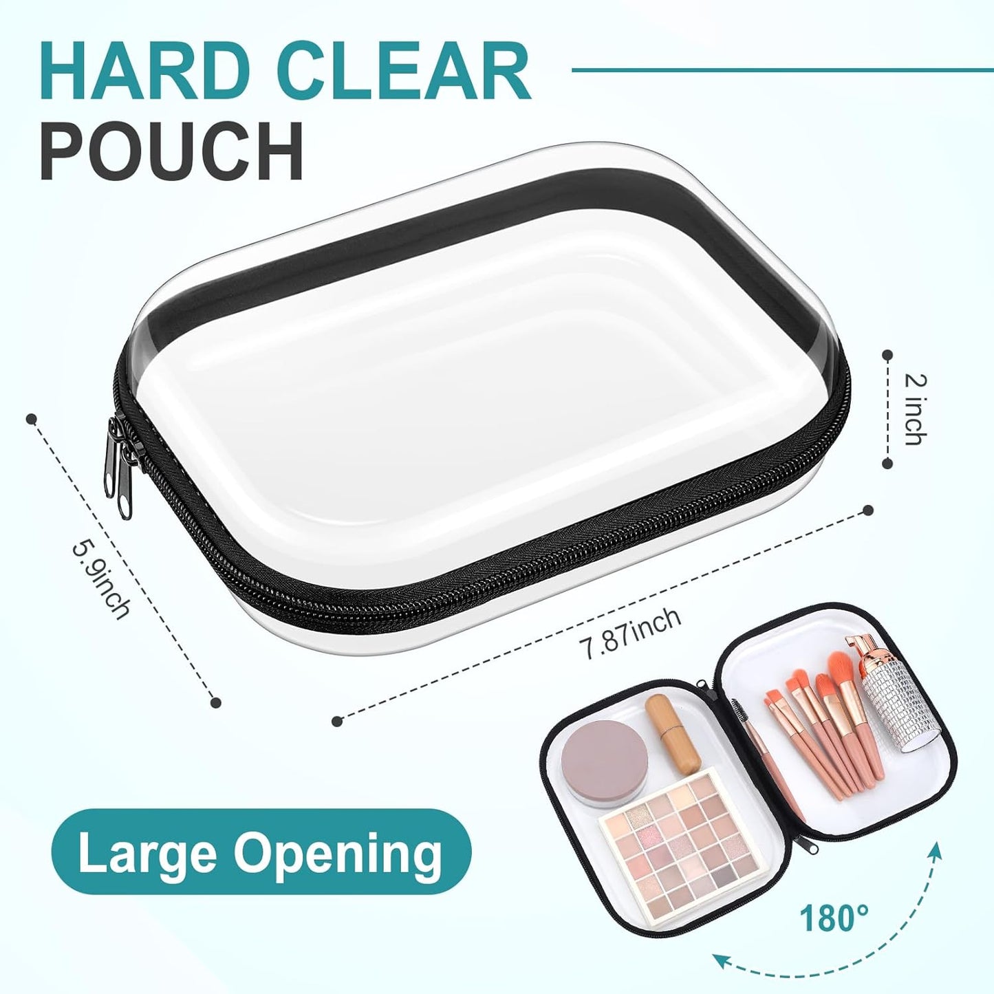 Sanwuta 6 Pcs Clear Hard Zipper Case Pencil Pouches Hard Plastic Zipper Pouches Makeup Bag Transparent Cases for Snacks Plastic Storage Organizer Box for Travel(Black,7.87 x 5.9 x 2 Inch)-FemmiqueWomen