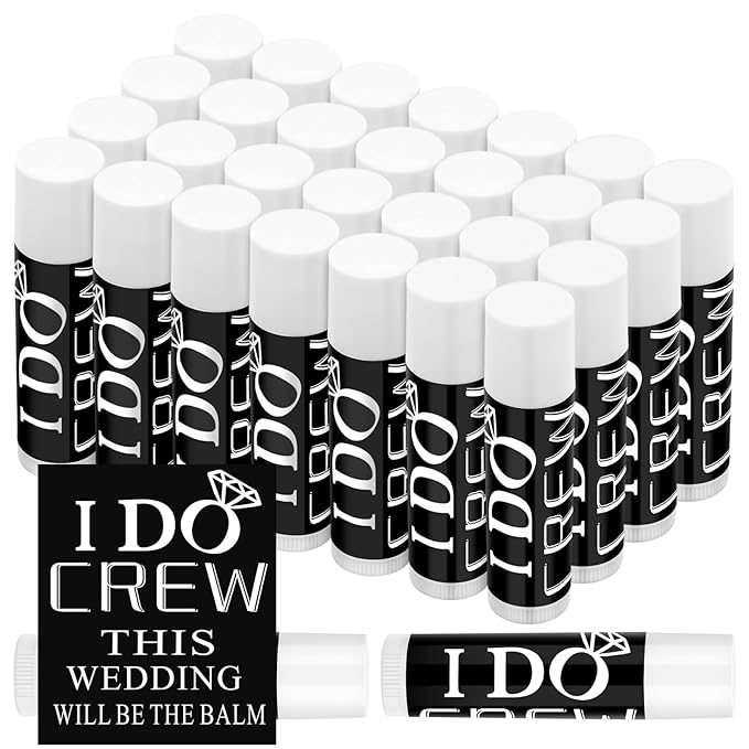 24 Pcs Bachelorette Lip Balm I Do Crew Wedding Party Gifts Bachelorette Lip Balm Gift Wedding Favors for Bachelorette Wedding Party Guest Supplies (Black with White)-FemmiqueWomen