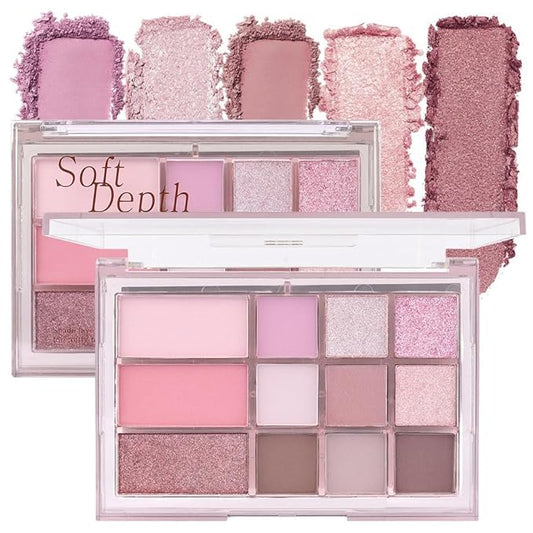 12 Colors Nude Brown Pink Matte Shimmer Eyeshadow Palette for Eye Makeup,High Pigmented Tan Purple Eye Shadow Primers Powder Palet de sombras de ojos-FemmiqueWomen