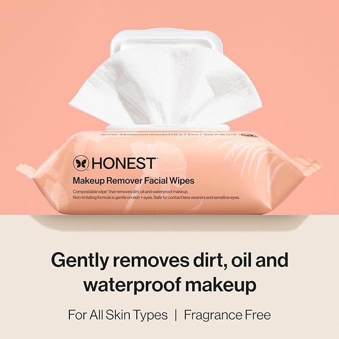 Honest Beauty Fragrance Free Cleansing Makeup Remover Facial Wipes | Plant Based, Hypoallergenic, Gentle for Sensitive Skin | 30 Count-FemmiqueWomen