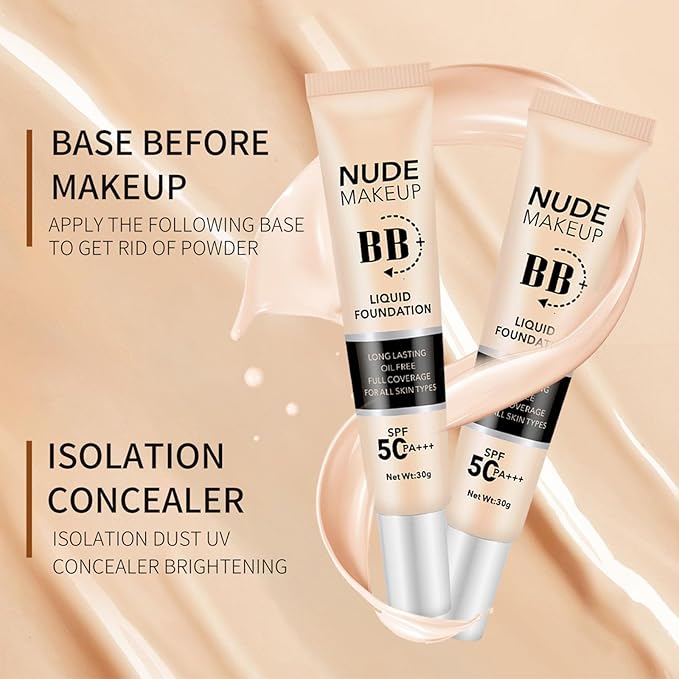 BB Cream Tinted Moisturizer with SPF50, BB Cream Full Coverage Foundation Hide Pore Spot, Hydrating LightWeight Matte BB Cream, Waterproof Long Lasting BB Cream for Oily Skin (Natural)-FemmiqueWomen