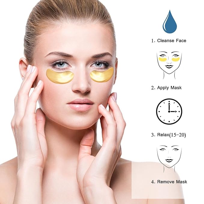 20 Pairs Gold Eye Mask Powder Crystal Gel Collagen Eye Pads For Anti-Aging & Moisturizing Reducing Dark Circles, Puffiness, Wrinkles-FemmiqueWomen