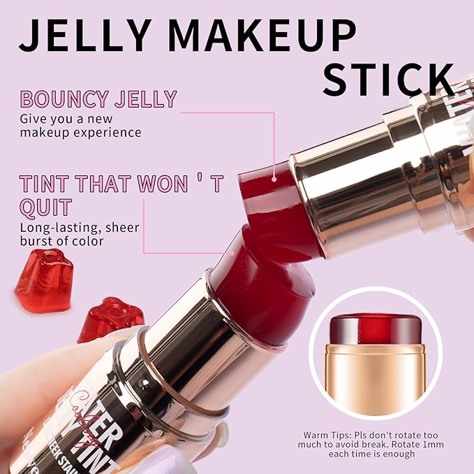 2PCS Jelly Blush Stick, Multi-Purpose Lip & Cheek Stick, Waterproof jelly tint, Moisturizing Cooling Water Jelly Tint Long Lasting cheek stain & lip tint for Women and Girls 01#-FemmiqueWomen