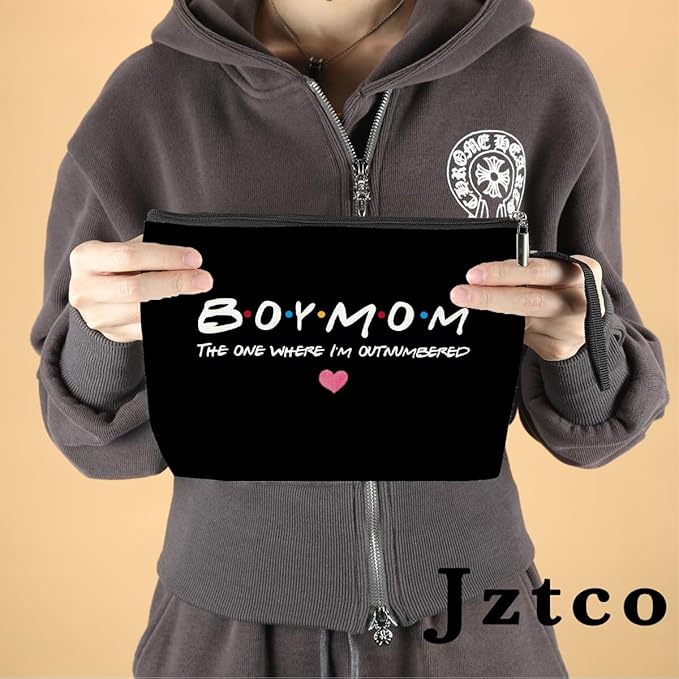 Jztco Boy Mama Makeup Bag, Baby Shower Gifts for Mom First Time, Christmas Birthday Unique Cosmetic Bag Funny Mothers Day, New Mom Gifts - Boy Mama The One Where I'm Outnumbered, Black