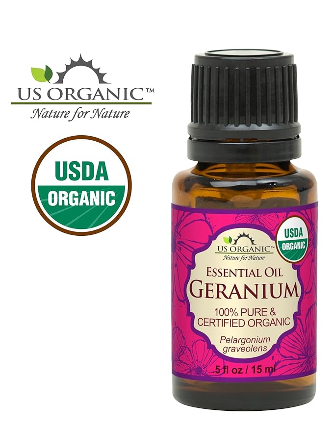 US Organic 100% Pure Geranium Essential Oil - USDA Certified Organic, Steam Distilled - W/Euro droppers (More Size Variations Available) (15 ml / .5 fl oz)-FemmiqueWomen