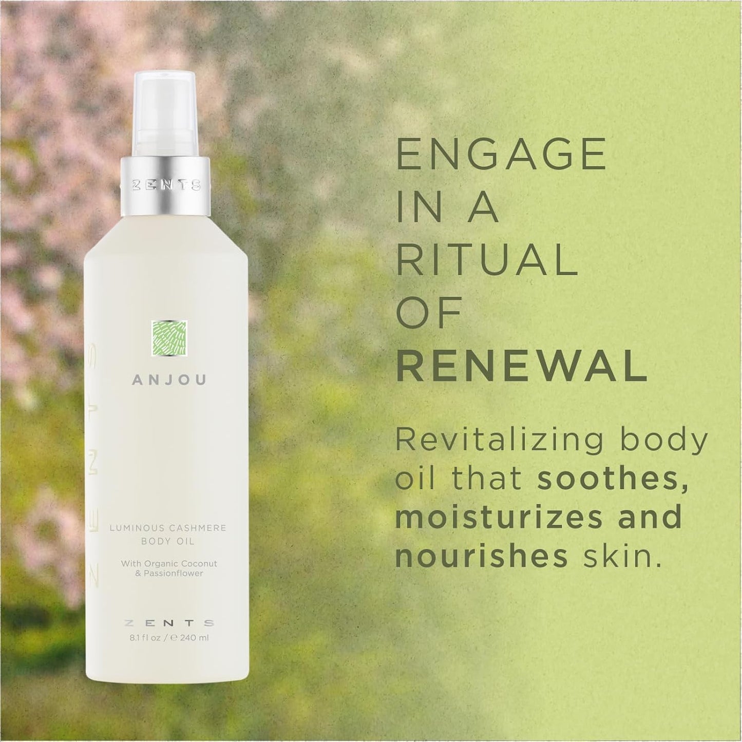 Zents Luminous Cashmere Body Oil (Oolong Fragrance) | Moisturizing Body Oil with Vitamin E & Organic Coconut Oil | Softens & Smooths Skin | 8 fl oz-FemmiqueWomen