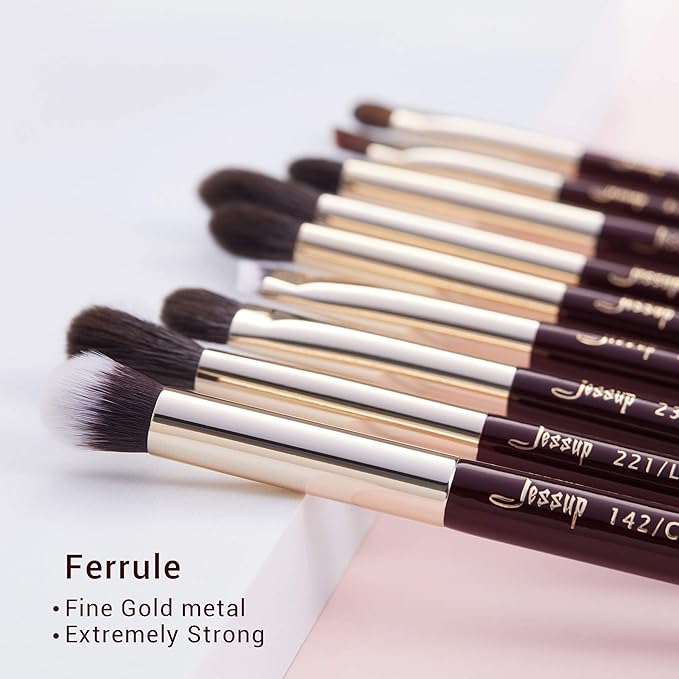 Jessup Professional Eye Makeup Brushes Set Natural-Synthetic 15pcs for Eyeshadow Blending Concealer Eyeliner Eyebrow, Zinfandel T284-FemmiqueWomen