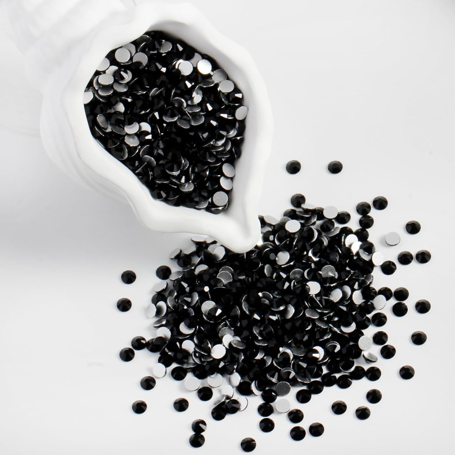 3000PCS SS8 Flatback Rhinestones | 12-Facet Diamond-Cut Glass Gems for Nail Art, Clothing, DIY Crafts |Glue-On Decoration Stones with Silver Backing(Jet Black)-FemmiqueWomen