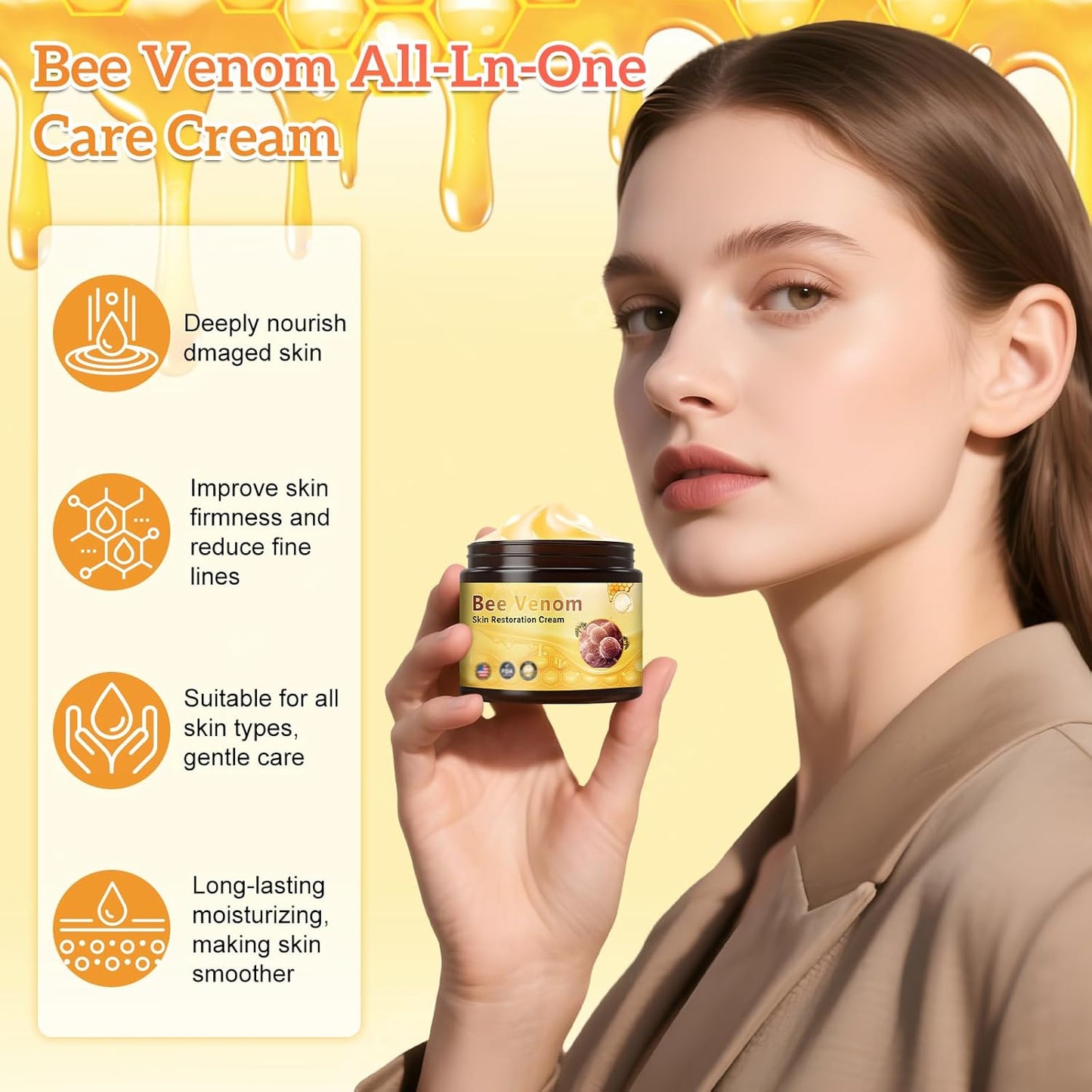 2Pcs Bee Venom Skin Restoration Cream, Professional Bee Venom Comprehensive Skin Treatment Cream, for Firming, Wrinkle Reduction & Moisturizing, Natural Serum for All Skin Types-FemmiqueWomen