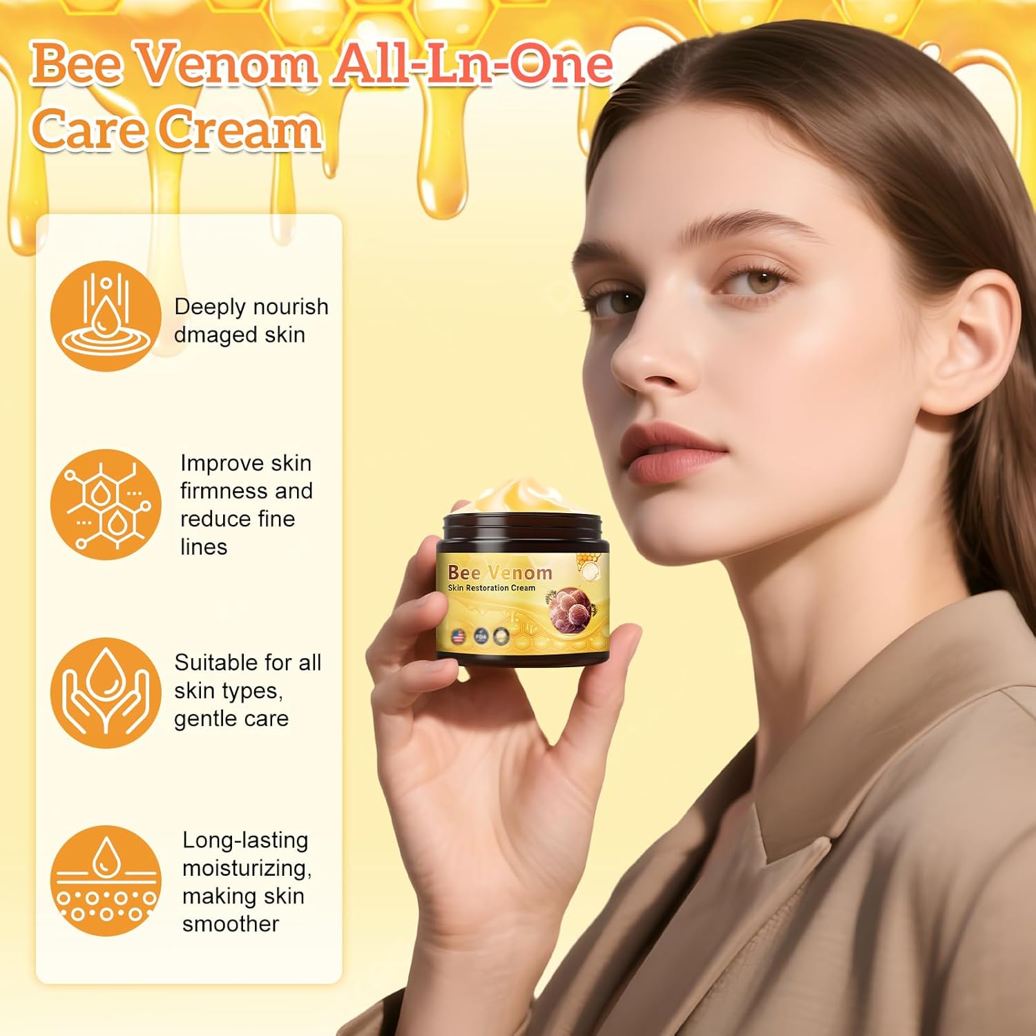 2Pcs Bee Venom Skin Restoration Cream, Professional Bee Venom Comprehensive Skin Treatment Cream, for Firming, Wrinkle Reduction & Moisturizing, Natural Serum for All Skin Types-FemmiqueWomen