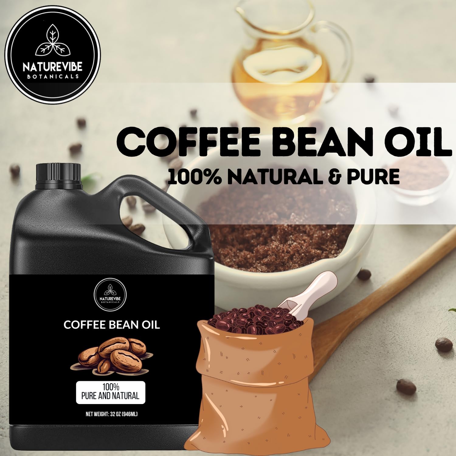 Naturevibe Botanicals Coffee Bean Oil 32 Ounces | 100% Pure and Natural | Great for Skin Care and Hair Care-FemmiqueWomen
