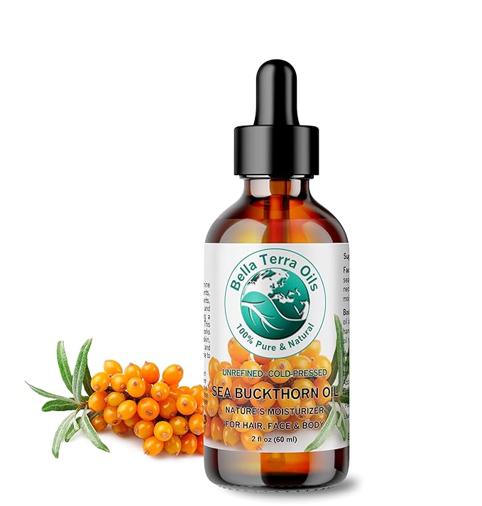 Bella Terra Oils - Organic Sea Buckthorn Oil 2 oz - Dive into Rich Essence of Organic Sea Buckthorn Berry, Packed with Vitamin C, E, & A, Omega-Fatty Acids Delight for Face-FemmiqueWomen