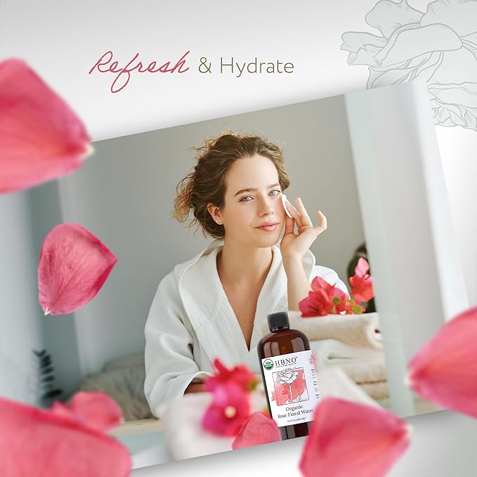 HBNO California Bottled Organic Rose Water for Face Huge 16 fl oz (480ml) Value Size - USDA Certified for Face - Pure Rose Water for Hair - Rosewater for Skincare, Haircare-FemmiqueWomen