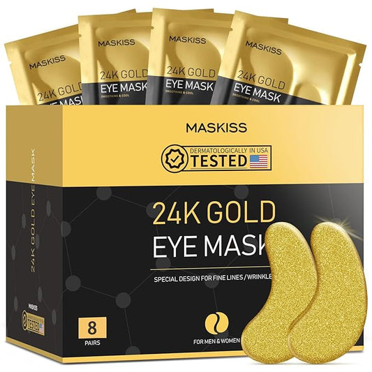 24k Gold Under Eye Patches (8 Pairs), eye mask, Collagen Skin Care Products, Eye Patches for Puffy Eyes, eye masks for dark circles and puffiness-FemmiqueWomen
