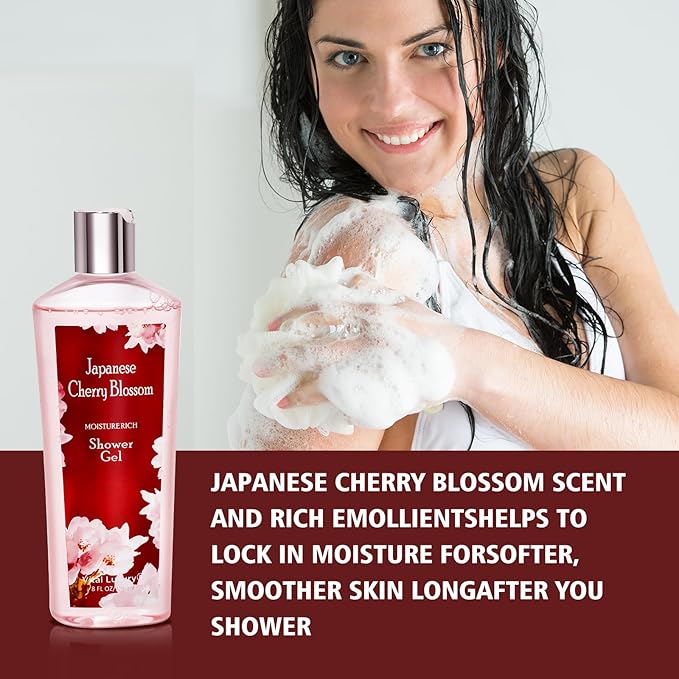 Japanese Cherry Blossom Shower Gel and Body Cream Set - Nourishing and Moisturizing Daily Skincare - 8 fl.oz / 236mL Each, Christmas Gifts for Her and Him (Japanese Cherry Blossom)-FemmiqueWomen