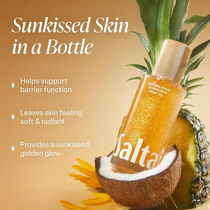 Saltair Shimmering Body Oil - Golden Hour Scented Dry Oil Moisturizer with Light-Reflecting Pearl Pigments. Moisturizing Glow for All Skin Types - 4 Fl Oz-FemmiqueWomen